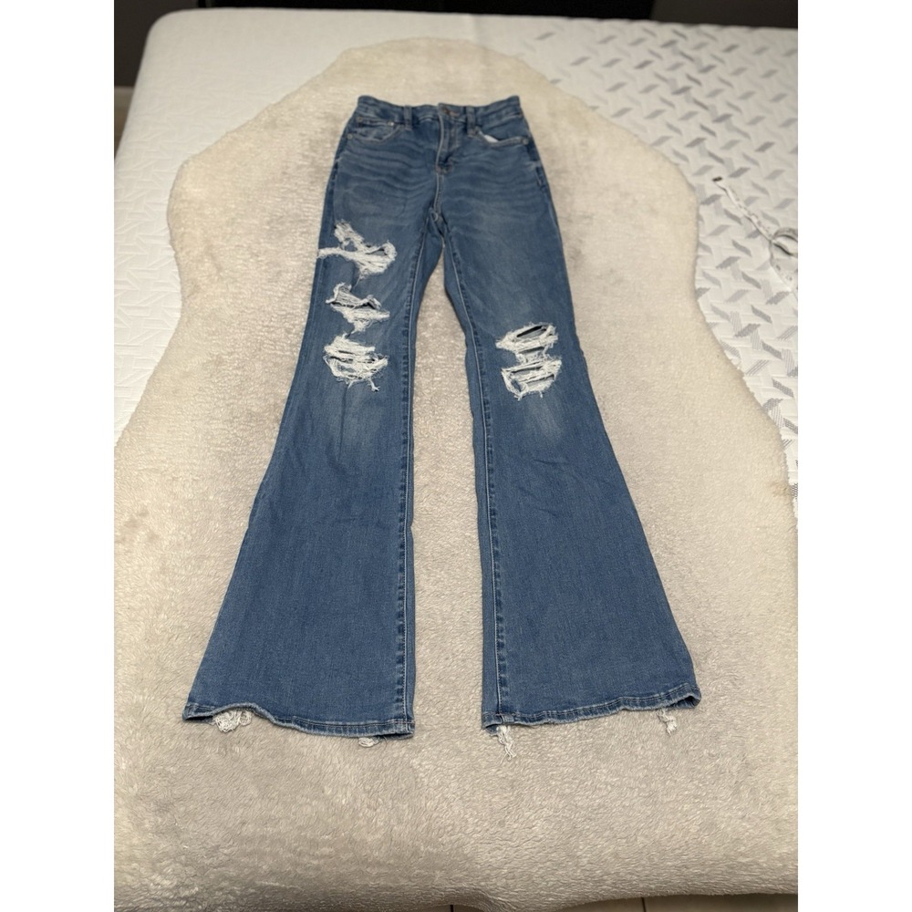 American Eagle Curvy Super High Rise Flare Distress Jeans Size 00 Regular